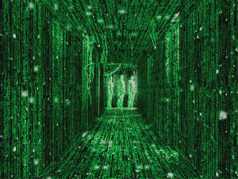 A scene from the movie Matrix portraying the insubstantiality of the physically perceived world.